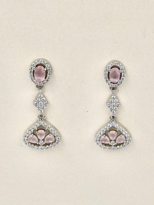 Pink stone studded, sterling silver danglers