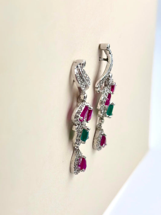 zircon, multicolour stones studded sterling silver danglers