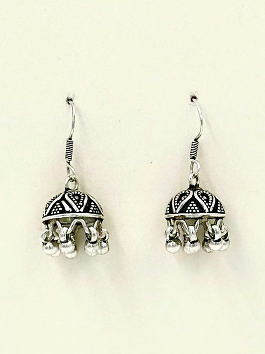 Oxidised, with ghunghroo, small jhumka style drop earrings in sterling silver