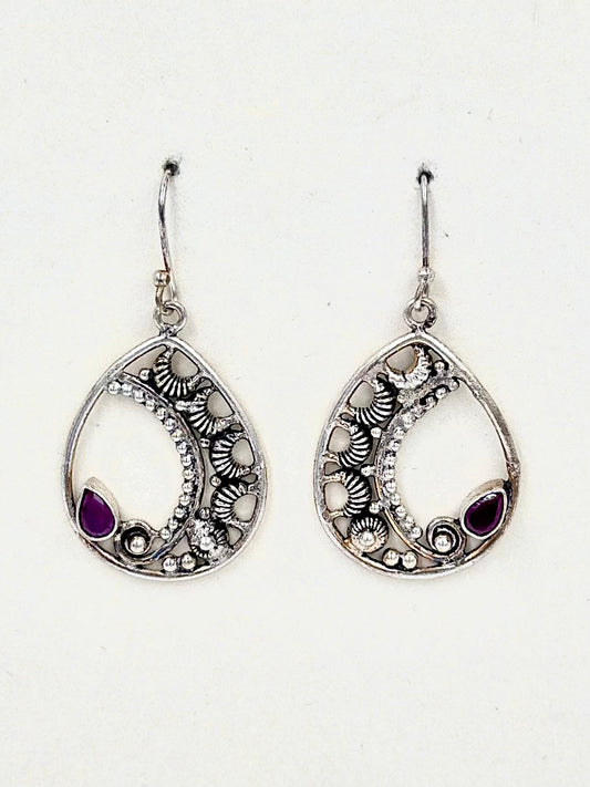 Lavish, oxidesed, studded with zircon and fancy stones, sterling silver drop earrings