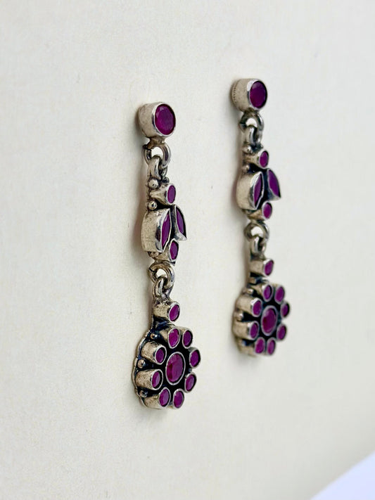 fancy stones studded, oxidised long sterling silver danglers