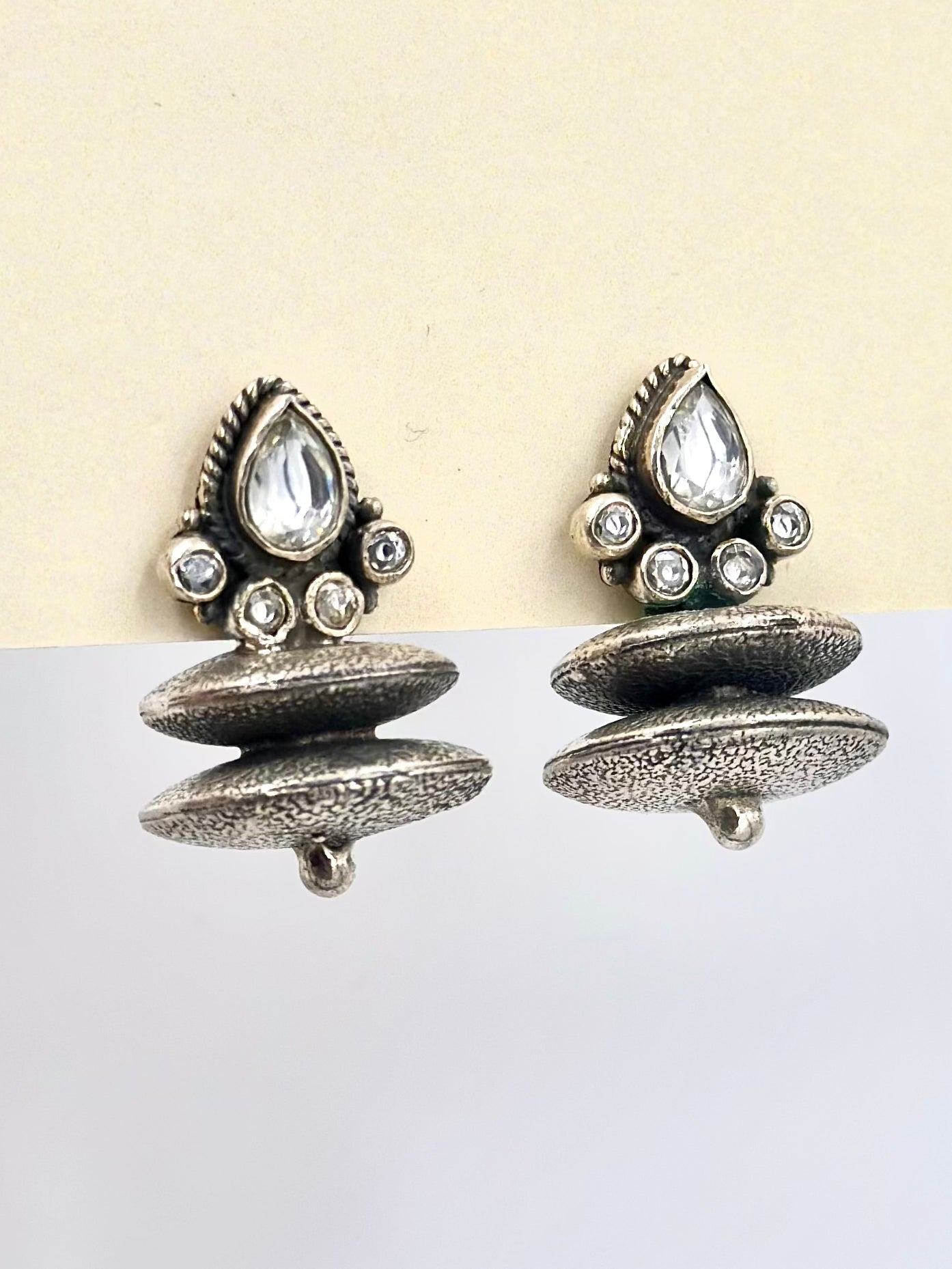 Oxidised, zircon studded, dome shaped, sterling silver studs