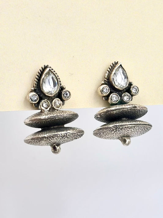 Oxidised, zircon studded, dome shaped, sterling silver studs
