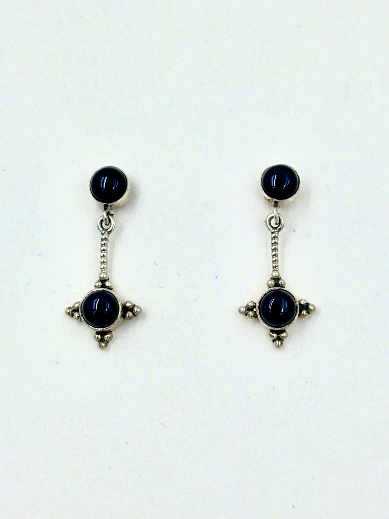 fancy stones studded, minimal style, oxidised sterling silver danglers