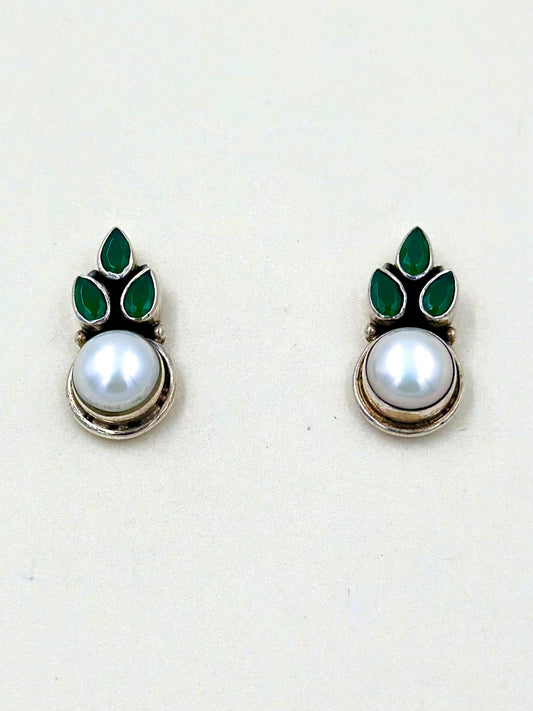 Nature inspired, fancy stones studded, sterling silver studs