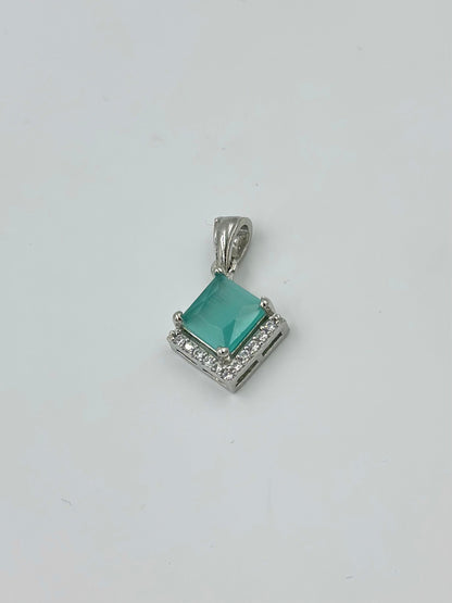 Zircon studded, square shaped with fancy stone sterling silver pendant