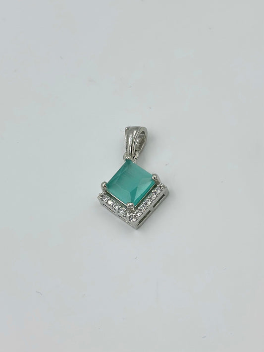 Zircon studded, square shaped with fancy stone sterling silver pendant