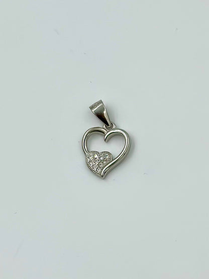 Heart shaped, zircon studded sterling silver pendants