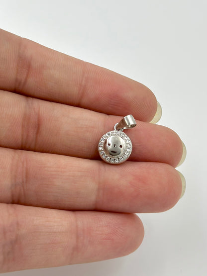 Zircon studdded, face shaped sterling silver pendants