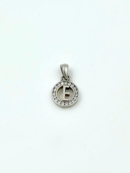 E shaped, zircon studded sterling silver pendant
