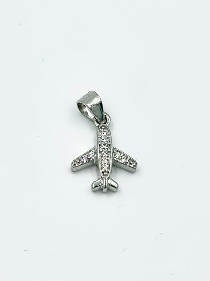 Aeroplane shaped, zircon studded sterling silver pendant