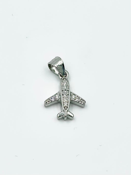 Aeroplane shaped, zircon studded sterling silver pendant