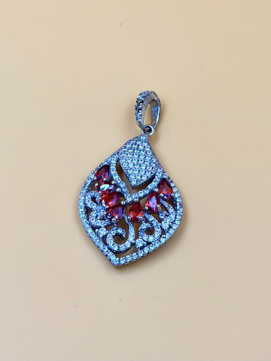 Zircon studded with fancy stones, double leaf shaped sterling silver pendant