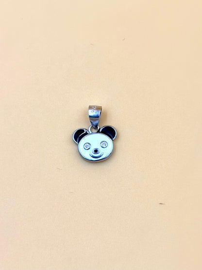 Zircon studded, enamel coated, panda shaped sterling silver pendant