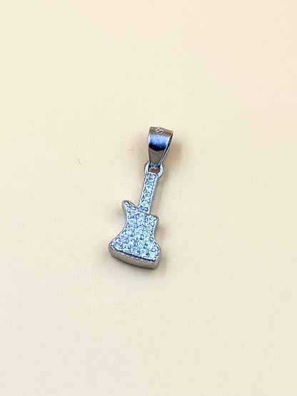 Zircon studded, guitar shaped sterling silver pendant