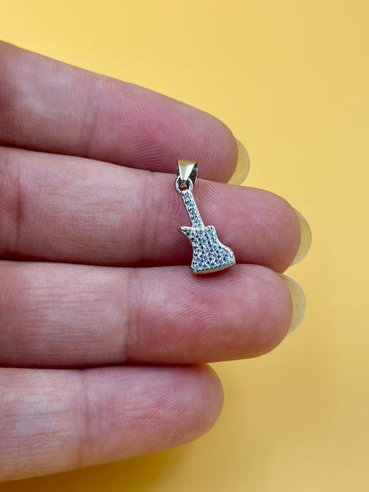 Zircon studded, guitar shaped sterling silver pendant