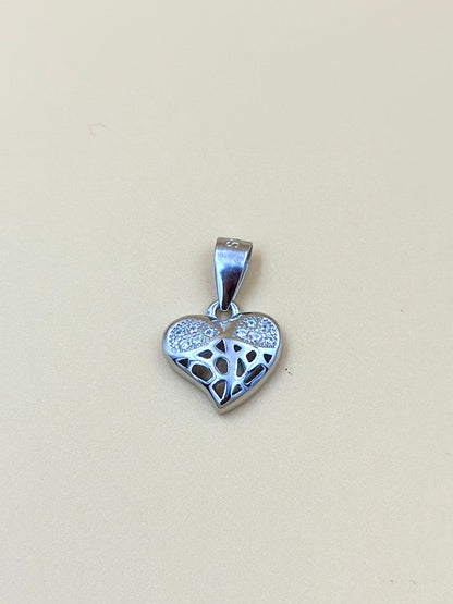 Zircon studded with fine detailing, heart shaped sterling silver pendant