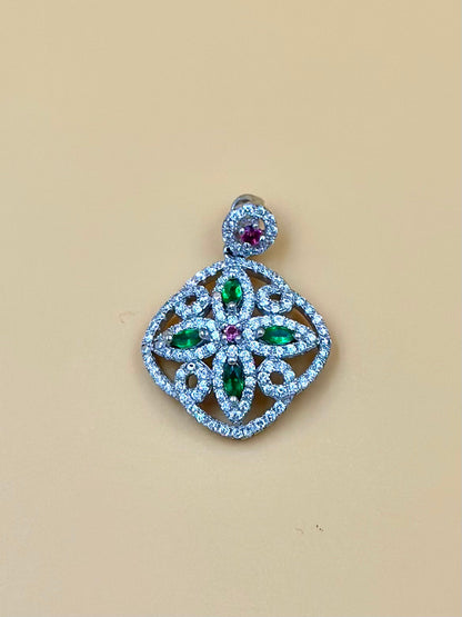 Zircon studded with fancy stones sterling silver pendant
