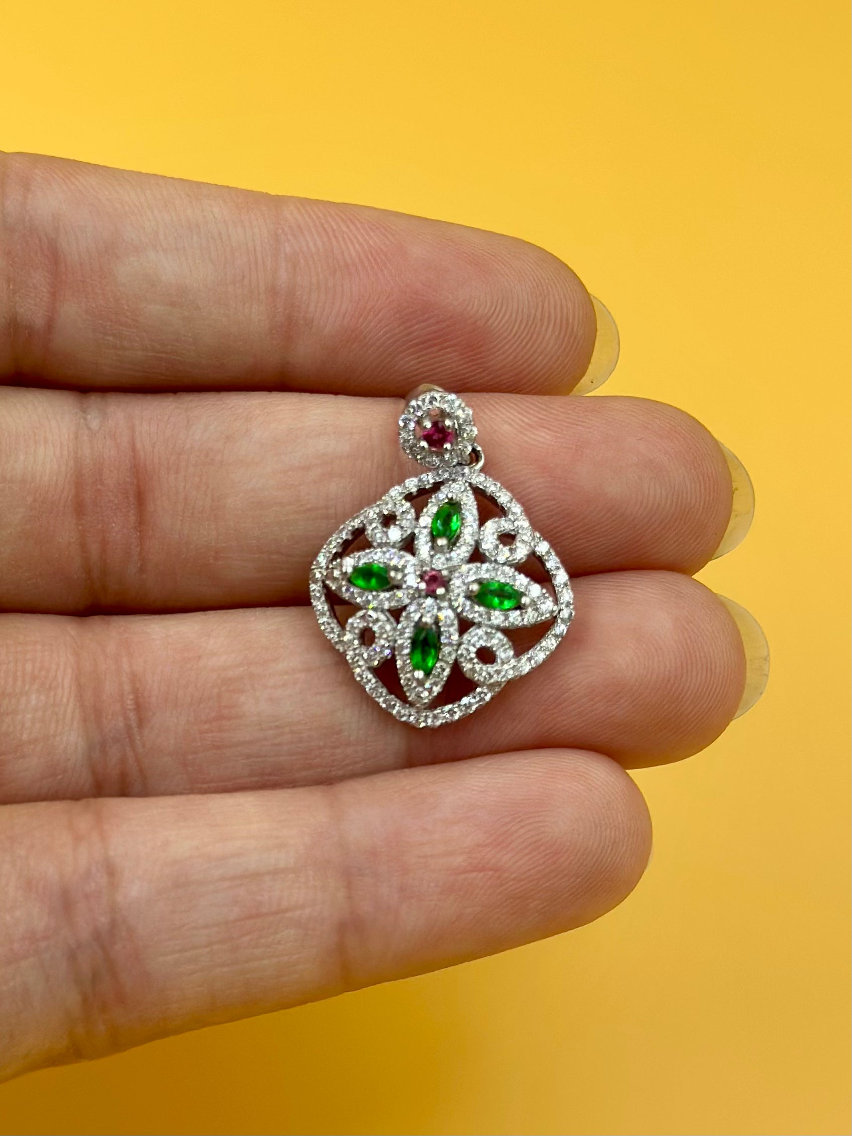 Zircon studded with fancy stones sterling silver pendant