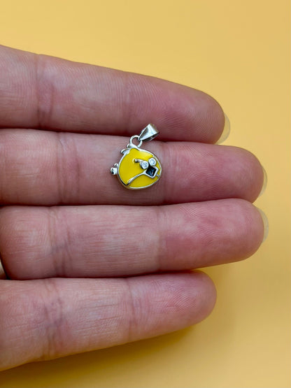 Zircon studded, enamel coated, angry bird shaped sterling silver pendant