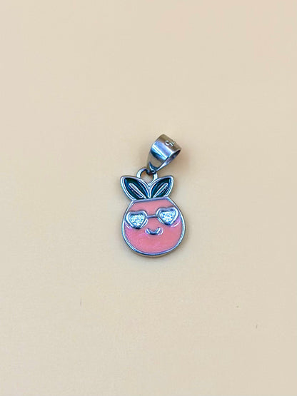 Zircon studded, enamel coated, bunny shaped sterling silver pendant