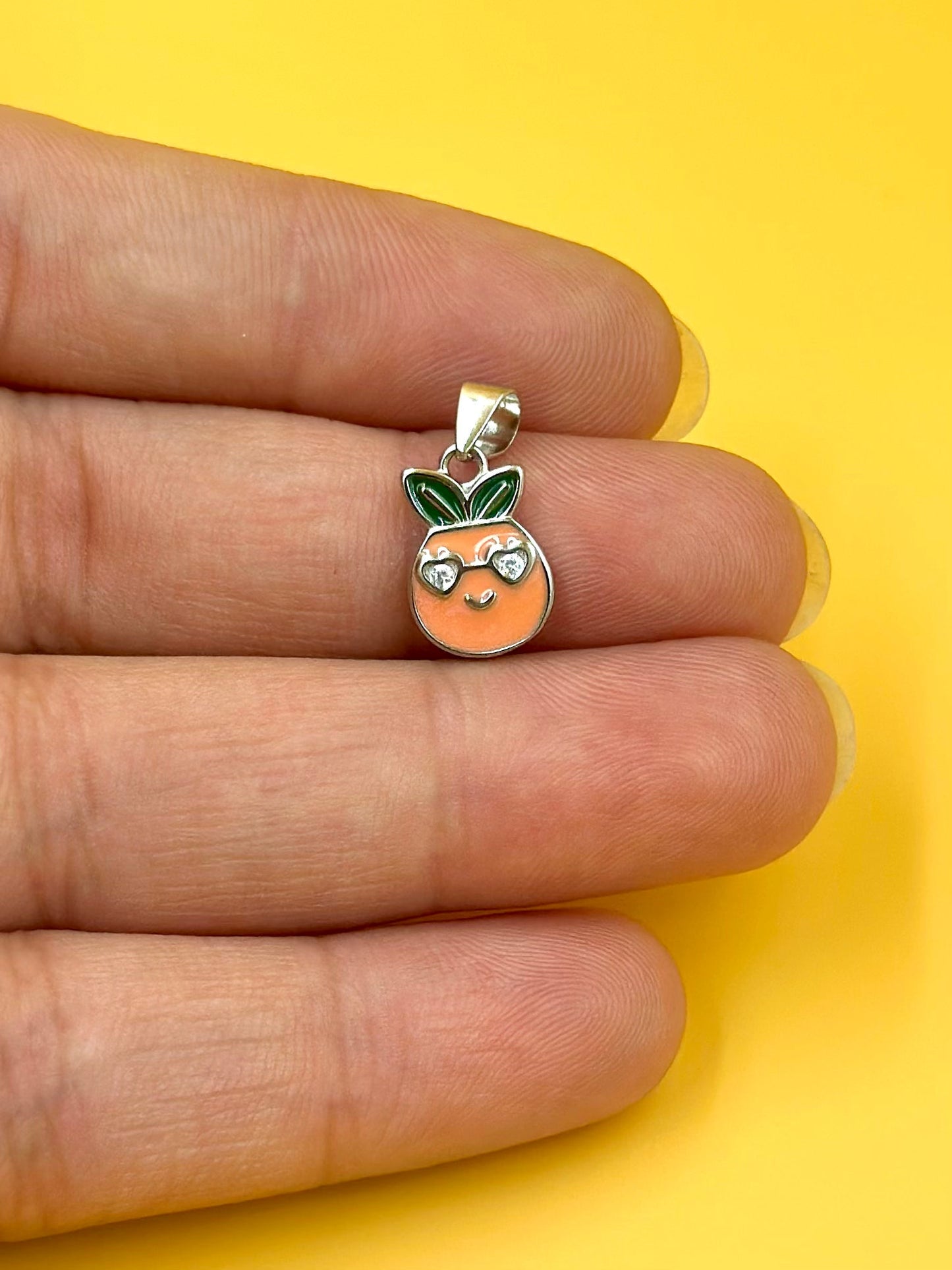 Zircon studded, enamel coated, bunny shaped sterling silver pendant