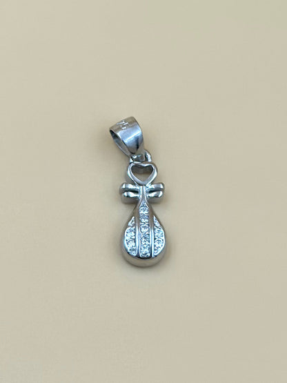 Zircon studded, key shaped sterling silver pendant