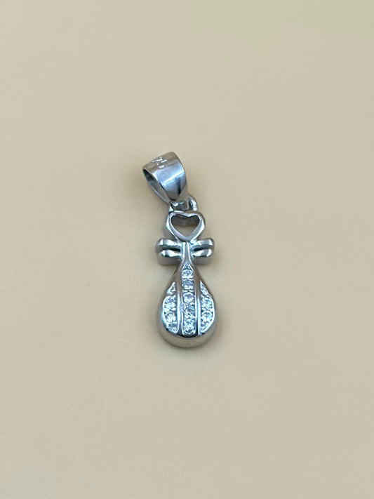 Zircon studded, key shaped sterling silver pendant