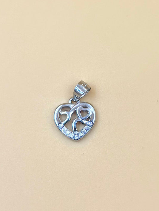 Zircon studded, heart shaped sterling silver pendant