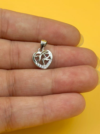 Zircon studded, heart shaped sterling silver pendant
