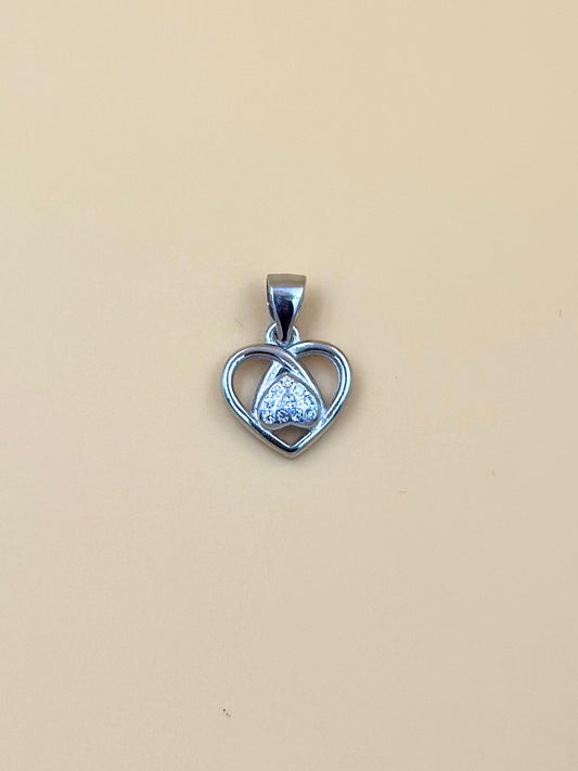 Zircon studded, heart shaped sterling silver pendant