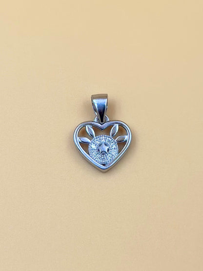 Zircon studded, heart shaped sterling silver pendant