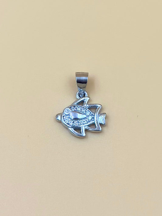 Zircon studded, fish shaped sterling silver pendant