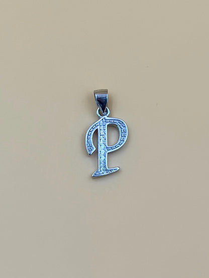  P shaped, zircon studded sterling silver pendant