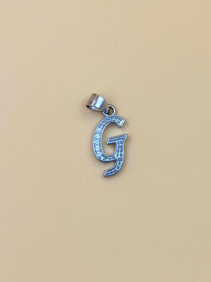  G shaped, zircon studded sterling silver pendant