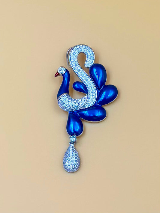 Zircon studded, enamel coated, peacock shaped sterling silver pendant