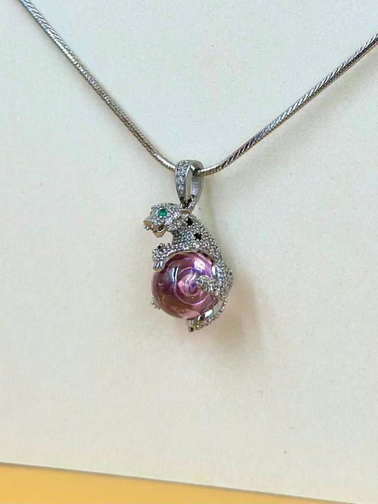 Zircon and fancy stone studded, Cartier Style, panther shaped sterling silver pendant