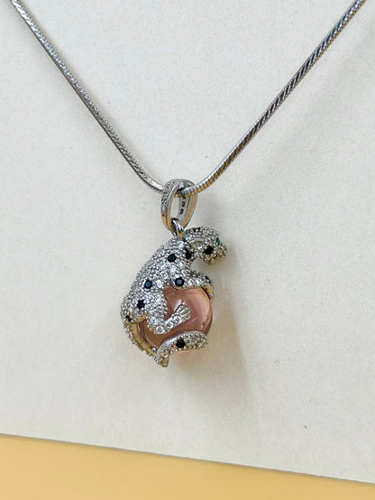 Zircon and fancy stone studded, Cartier Style, panther shaped sterling silver pendant