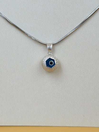 Enamel coated, evil eye sterling silver pendant
