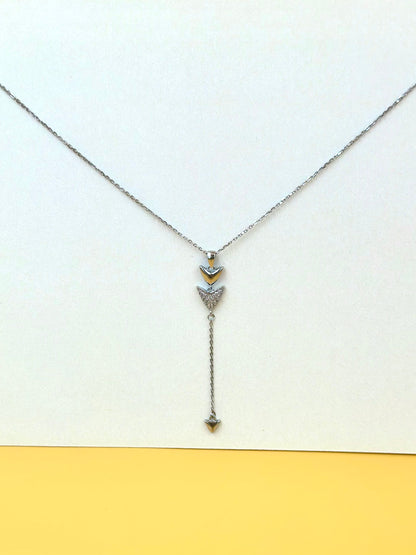 Zircon studded,arrow shaped sterling silver pendant chain