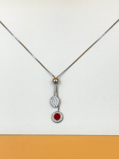 Ruby and zircon studded sterling silver pendant chain