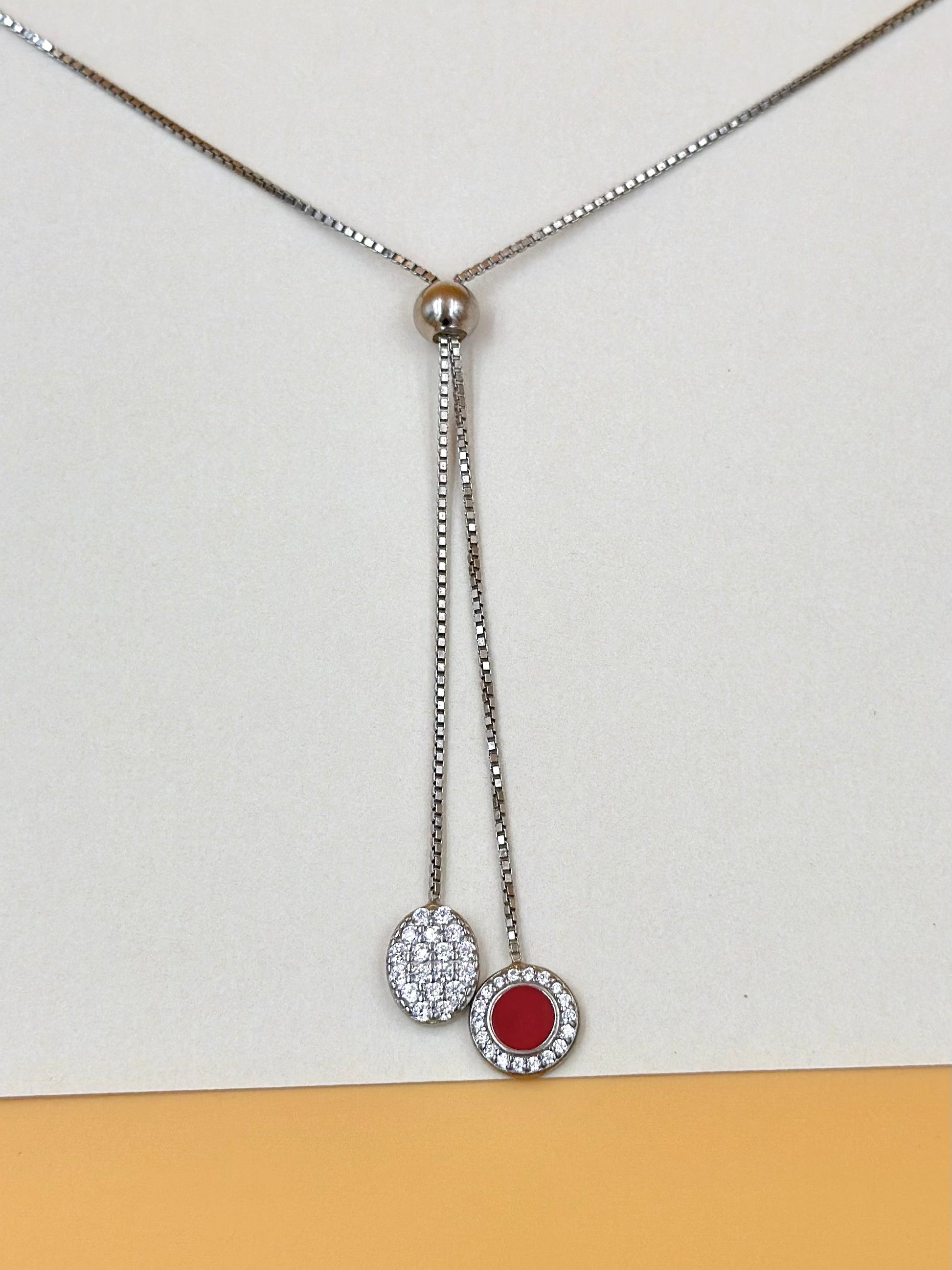 Ruby and zircon studded sterling silver pendant chain