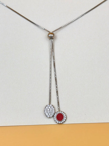 Ruby and zircon studded sterling silver pendant chain