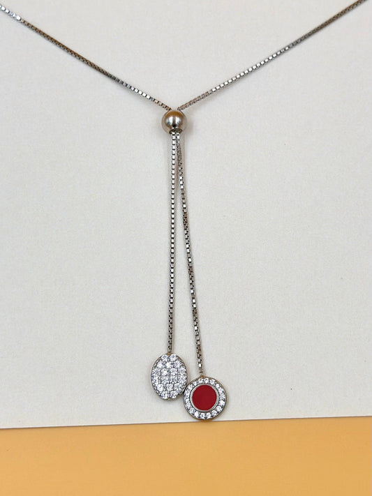 Ruby and zircon studded sterling silver pendant chain