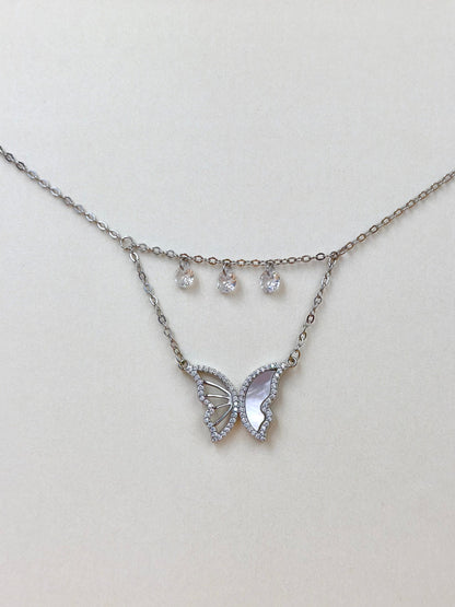 Zircon studded, butterfly shaped sterling silver pendant chain