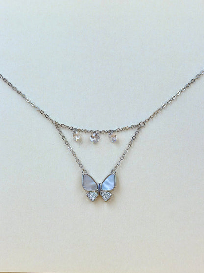 Zircon studded, butterfly shaped sterling silver pendant chain