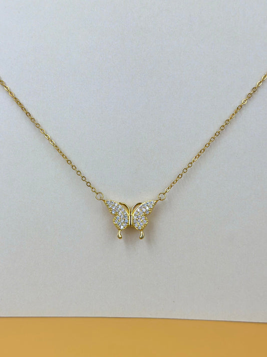 Zircon studded, butterfly shaped sterling silver pendant chain