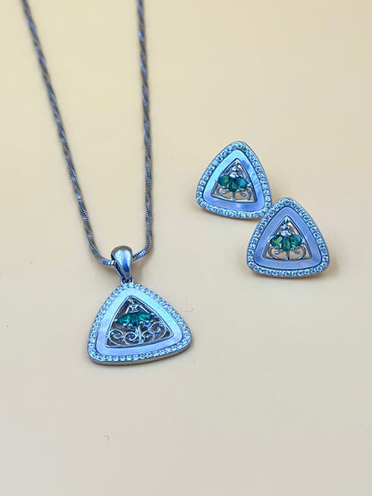 Triangle shaped, zircon studded sterling silver pendant set