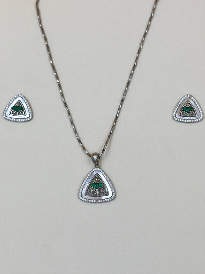 Triangle shaped, zircon studded sterling silver pendant set