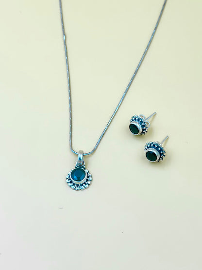 Stone studded, oxidised sterling silver pendant set